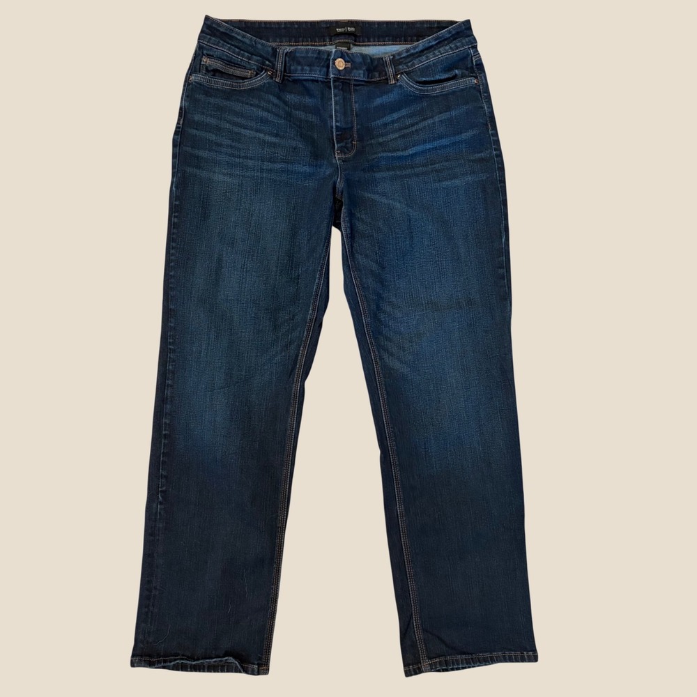 White House Black Market Straight Leg Crop Jeans Dark Wash Size 12 Stretch Denim